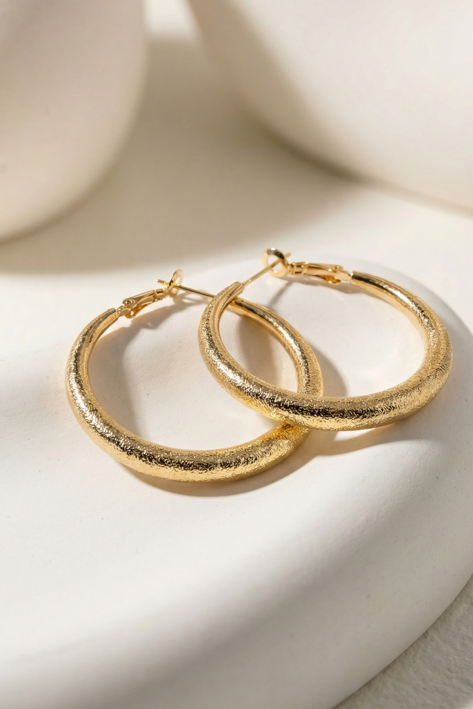 Shimmery Golden Hoop Earrings, , image 1